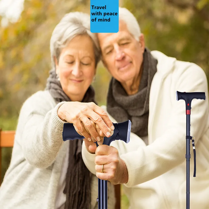 Collapsible Sticks LED Cane 5 Section Adjustable Crutch Anti-skid Aluminum Walking Cane Trusty Sticks For Parents Mobility Aids