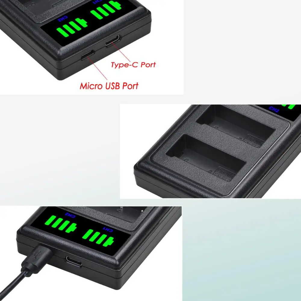 2000mAh EN-EL9 EN-EL9A EN EL9 EL9A ENEL9 Battery + Type-C LED Dual Charger for Nikon D40, D40X, D60, D3000, D5000, D3X Camera