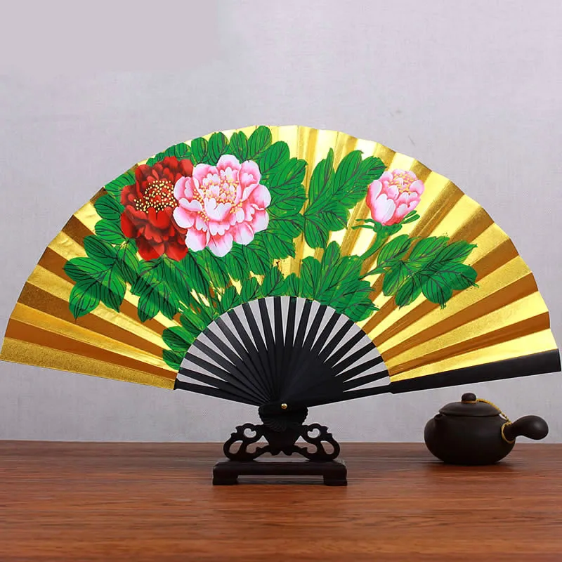 

Chinese Peking Opera Fan Vintage Folding Paper Peony Fan Classical Men Performance Prop Hand Painting Fan Portable Ventilador