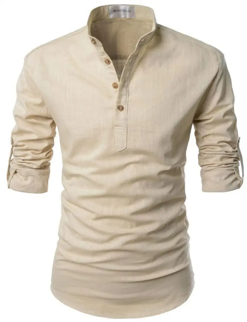 Men Henley Neck Long Sleeve Daily Look Linen Shirts