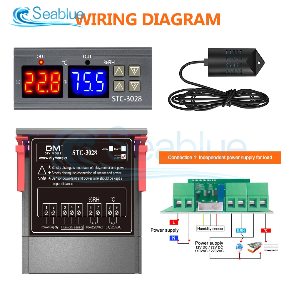 Imagem -05 - Controlador de Temperatura e Umidade Home Frigorífico Termostato Humidistat Termômetro Higrômetro dc 12v 24v ac 110220v Stc3028 Sht2000