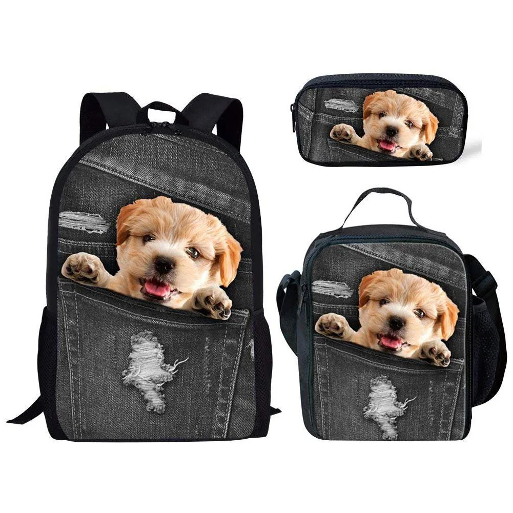 2025 Cute Pet Dog in the Pocket  Print Kids Backpacks School Bags Rucksack Teenager Girls Boys Travel Mochila Shoulder Bags