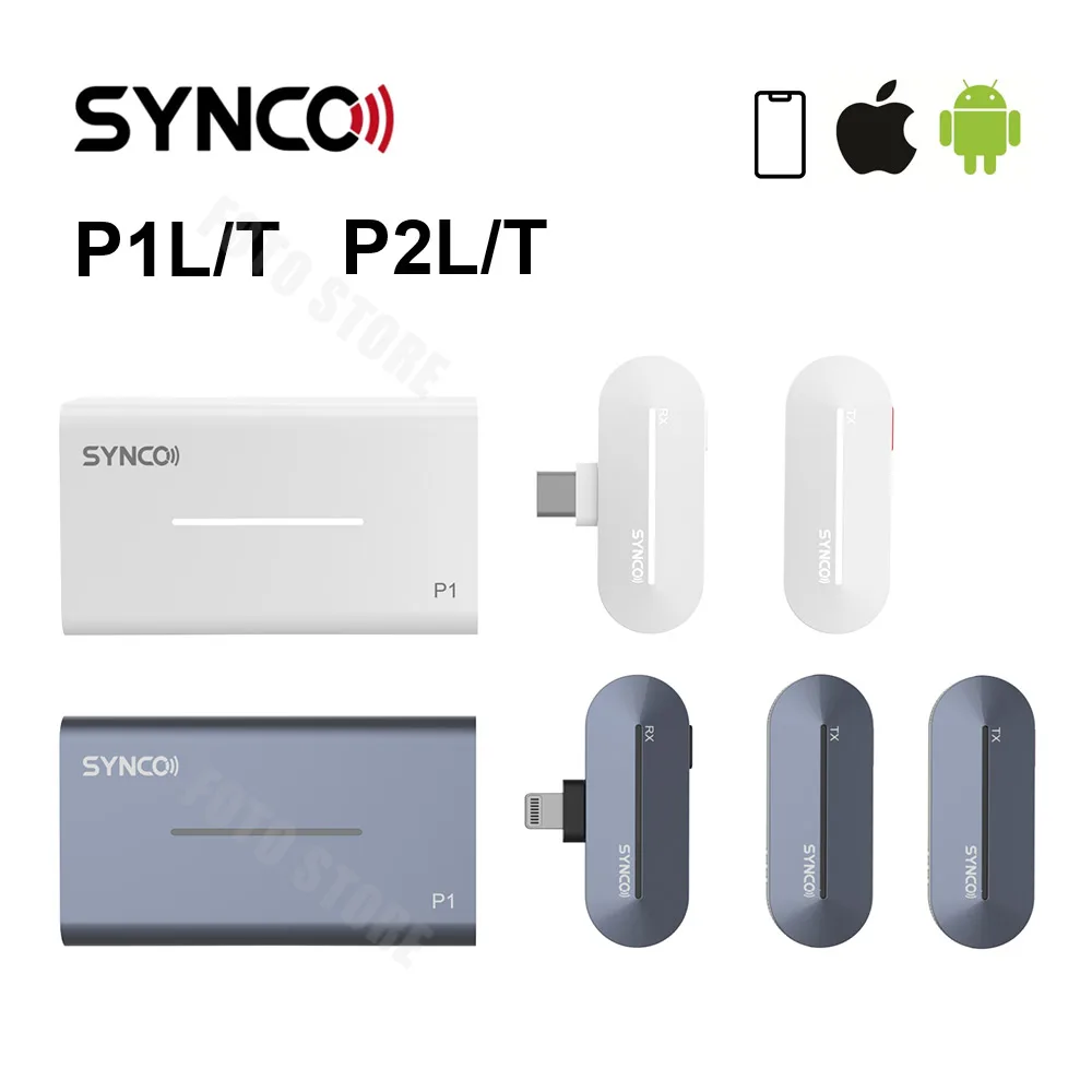 SYNCO P1 P2 Smartphones Wireless Microphones 2.4GHz Wirless Mic for iPhone DJI Action 2 Type-C Device P1T P1L P2T P2L Mic