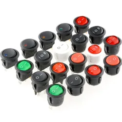 Round Rocker Switch 6A 2/3Gear ON OFF ON Push Button Switch 12V 20A Electric Car Power Switch With Light Red Blue Green Yellow