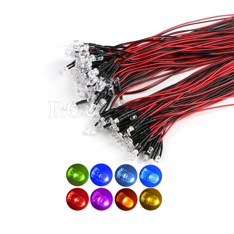 10pcs/lot 3MM/5MM light-emitting diode LED with string lamp bead model decorative toy car indicator light 5V~12V Line 20 cm long