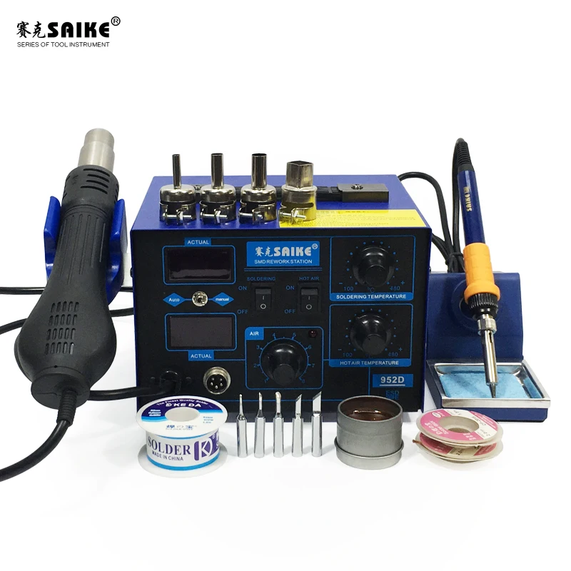 Saike 952D 2 In 1 Smd Rework Soldeerstation Hot Air Gun Desolderen