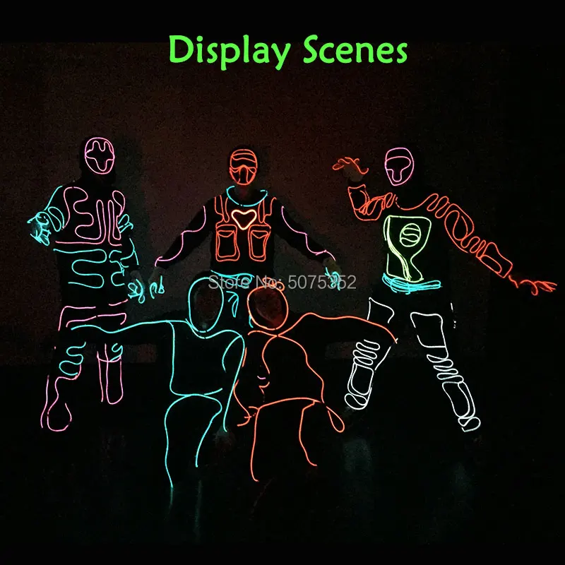 Neon Light Up Costume para Homens e Mulheres, EL Wire Suit, LED, Rave, Piscando, Roupas de Dança, Moda, Novo