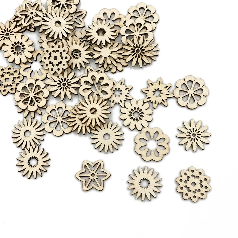 20pcs Unfinished Wooden Mixed Flower Wooden Cutout Discs Crafts Art DIY Decoration