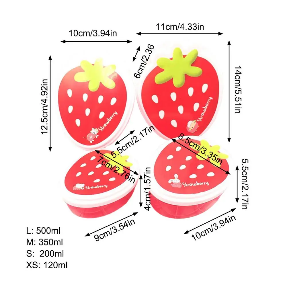 4pcs Microwave Lunch Box Strawberry-shaped Food Storage Container Children Kids School Portable Mini Crisper Fresh-keeping Box