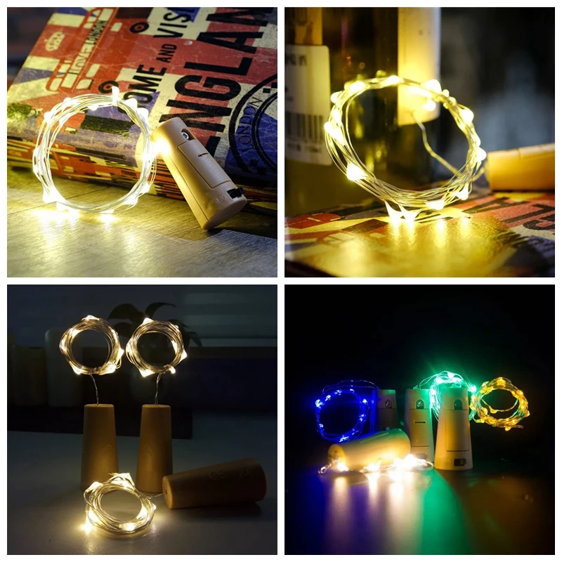 Guirlande lumineuse LED en liège pour Bar, bouteille de vin, décoration de vacances, guirlande de bouteilles de vin, lumières féeriques de noël, fil