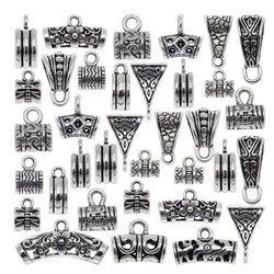 Julie Wang 20/34PCS Bail Beads Charms Antique Silver Color Tube Spacer Bead European Bracelet Pendant Jewelry Making Accessory