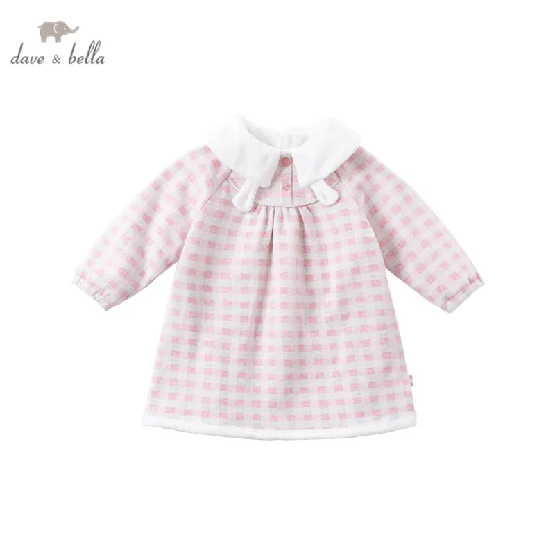 

DBM14399 dave bella winter baby girl's cute cartoon plaid dress children fashion party dress kids infant lolita clothes