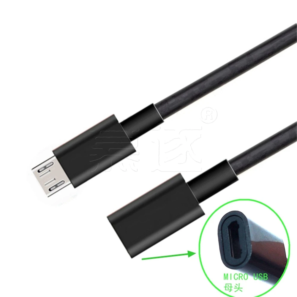 Korte Micro Usb Female Naar Micro Usb Male F/M Extension Extender Datum Opladen Korte Otg Kabel Zwart 10cm 20Cm 50Cm 1M 1.5M 2M