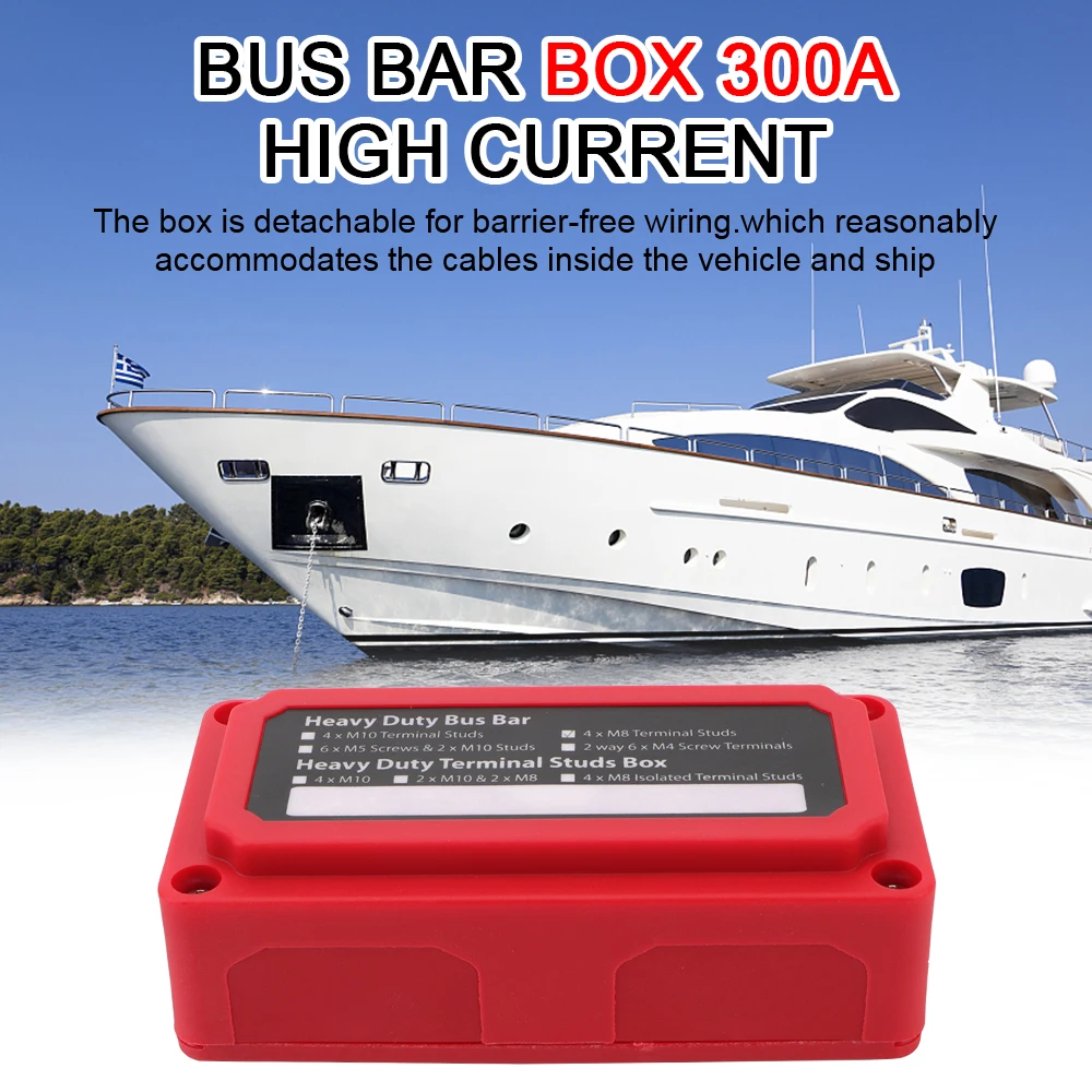 48V 300A Terminal Studs Busbar Box Distribution Block Isolator Case Accessories For Boat Marine Truck Trailer Caravan Heavy Duty