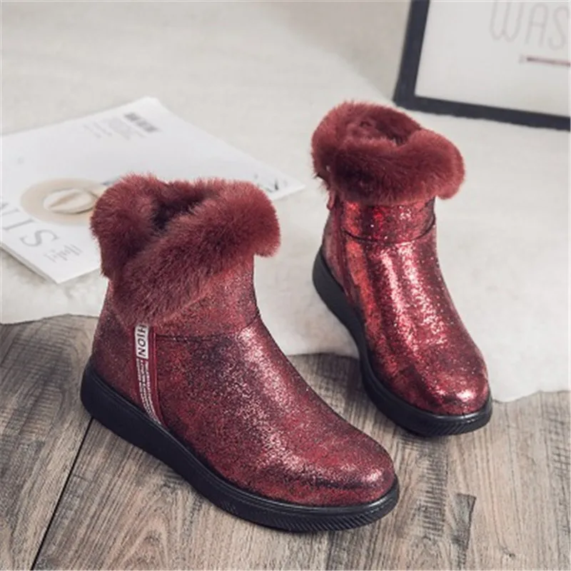 2024 Winter New Snow Boots Women Warm Sequins Fashion Women Boots Round Toe Comfortable Rubber Soles Women Shoes Gold Silver