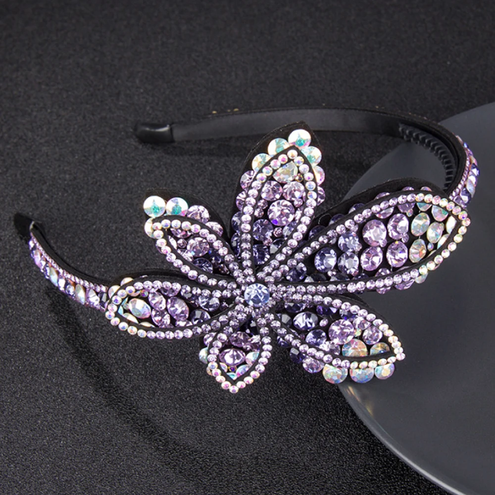 Retro Simple Flowers Head Wear Luxury Headband for Women Rhinestone Non-slip Border Girls Hairpin Fancy Hair Accessories Gift