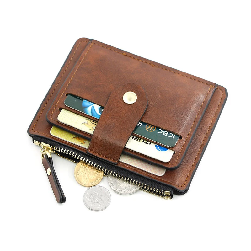 Pequeño tarjetero de identificación de crédito a la moda, Cartera de cuero delgada con bolsillo para monedas, monedero para hombre, funda para hombre, Mini monedero de negocios para mujer