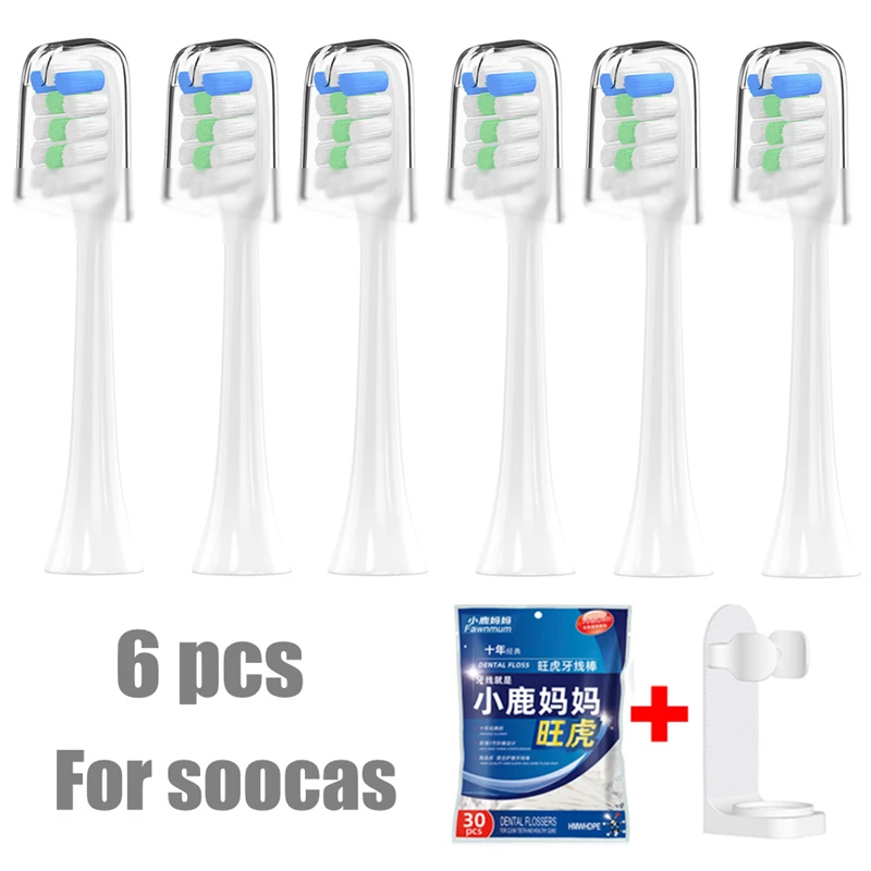 Têtes de brosse à dents électrique de rechange, 6 pièces, pour Soocas X3/X3U Mijia T300 pour Oclean X/ZI/ONE, cadeau