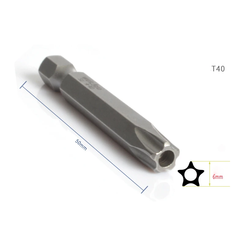 2pcs/set S2 1/4 Inch Hex Shank 65mm Length T45 50mm T40 Torx Screwdriver Bits Kit Electric Star Pentalobe Bit with inner hole