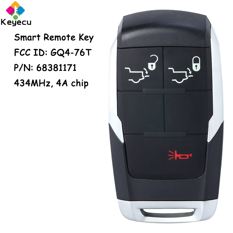 

KEYECU Smart Prox Remote Key With 3 Buttons 434MHz 4A Chip for RAM Tailgate 1500 2500 3500 4500 5500 2019 2020 2021 Fob GQ4-76T