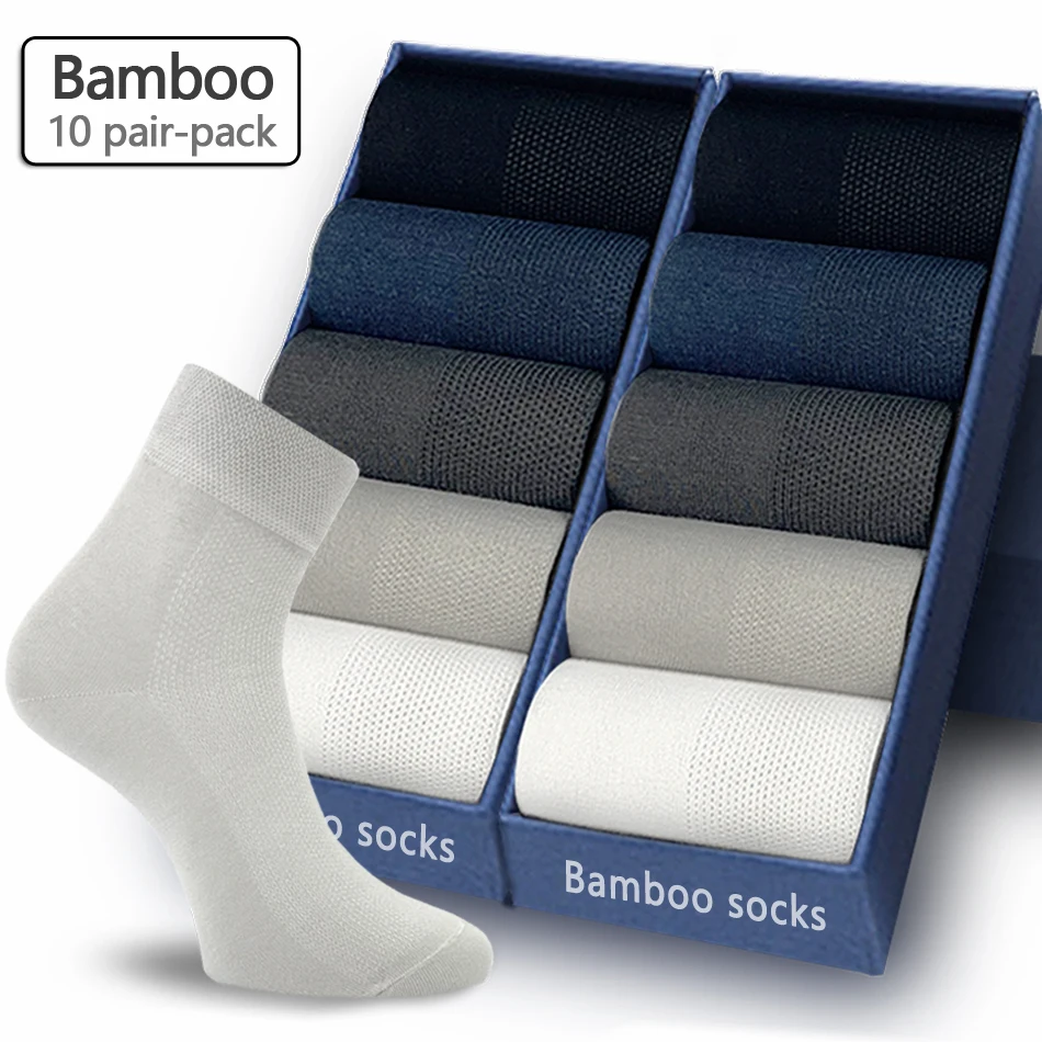 10 Pairs Mens Middle Tube Socks Crew Casual Thin Mesh Bamboo Business socks Men Soft Comfortable Fabric Deodorant Moisture Sock