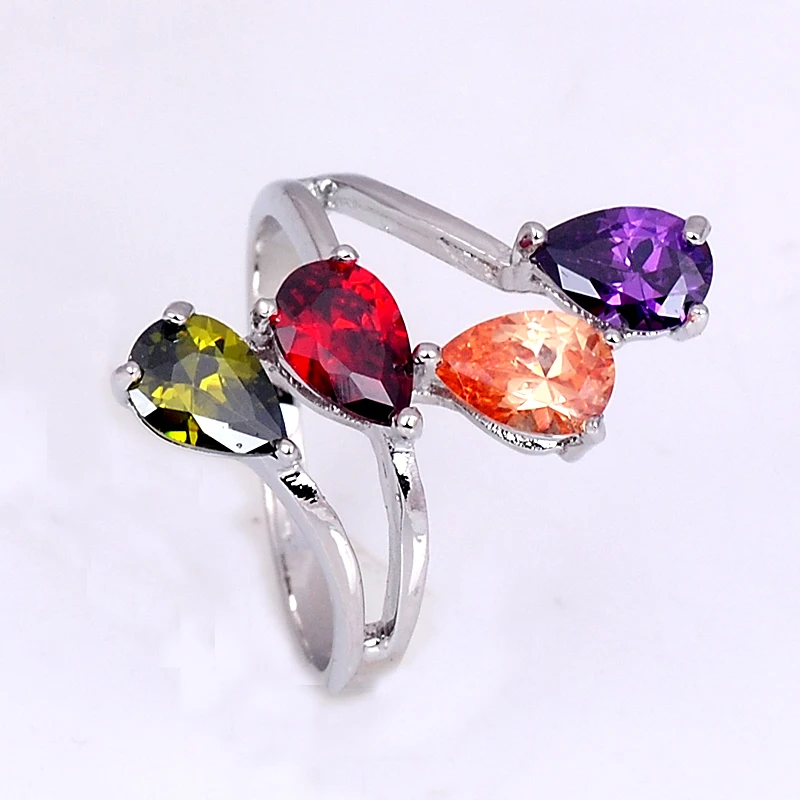 Beautiful Women Jewelry Oval Drop Zircon Rings for Wedding Engagement Party Set Gifts Size 6 -10