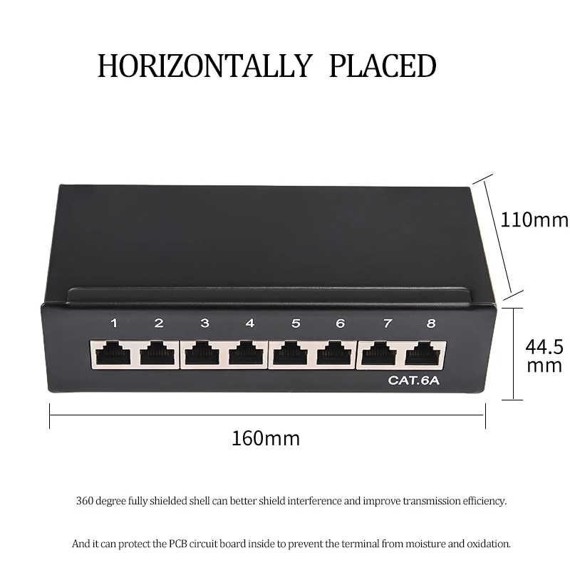 Mini Desktop CAT6A Cat6 8 12 Port Patch Panel Full Shielded Available For Wall Mounting (Incl. Hanging Screw Holes)