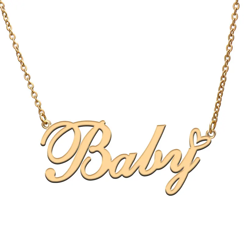 

Baby Name with Love Heart Necklace for Women Girl Stainless Steel Jewelry Dainty Nameplate Pendant Mother Valentine Gift