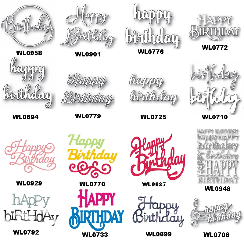 2022 nuovo arrivo metallo buon compleanno frase parola lettera taglio muore per Scrapbooking biglietto di auguri fare stencil artigianato di carta