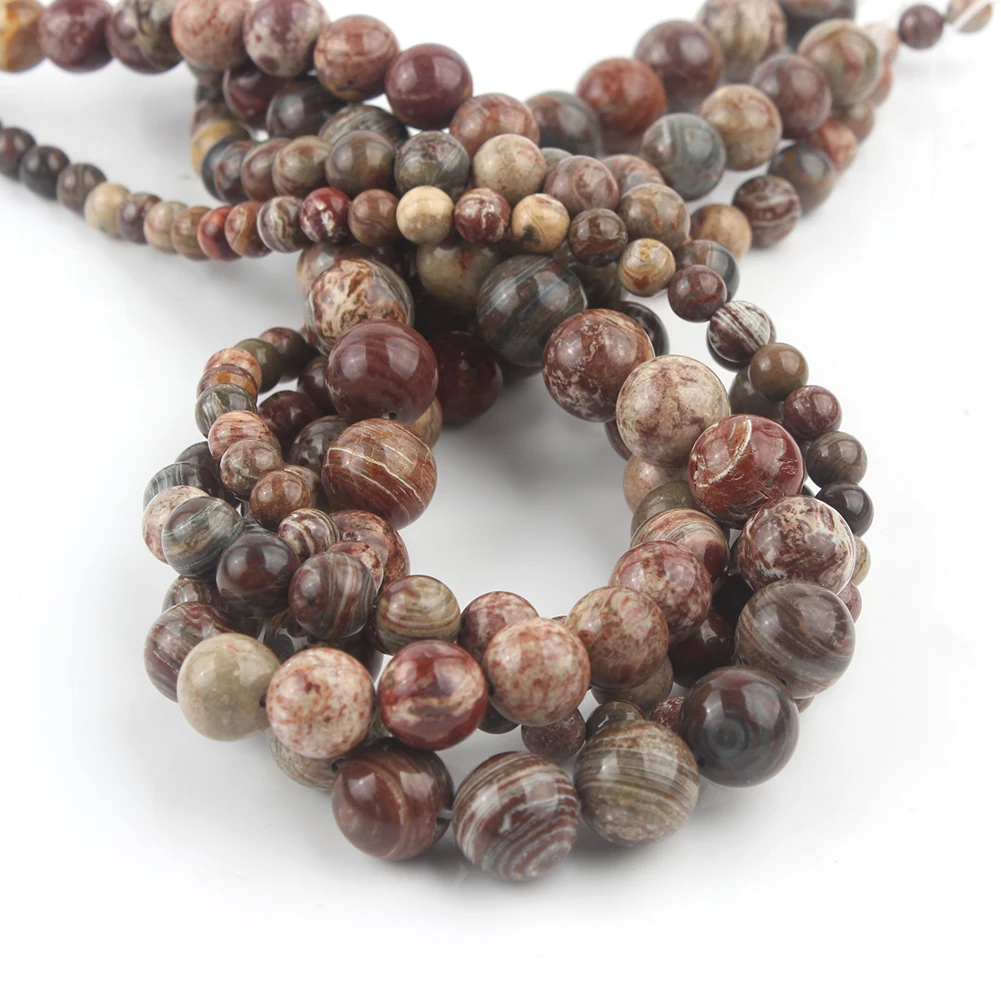 4/6/8/10/12mm Natural Stones Brown Line Jaspers Loose Round Beads for Jewelry Making DIY Bracelet Accessories 15\'\' Strand