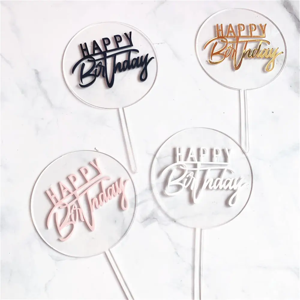 Acrylic Diy Happy Birthday Cake Topper Round Transparent Cupcake Cake Top Decoration Birthday Party Decoration Baking Supplies