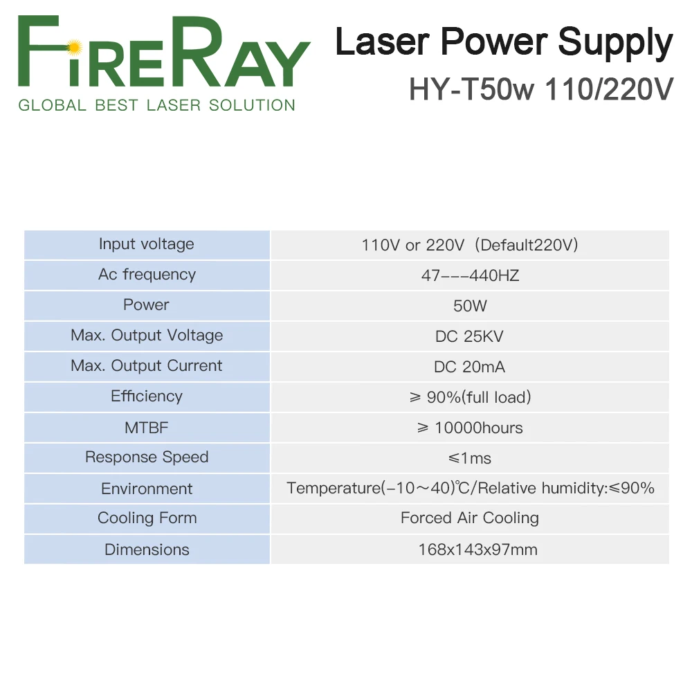 FireRay 50W CO2 Laser Power Supply HY-T50 110V/220V For CO2 Laser Tube High Voltage Engraving Cutting Machine