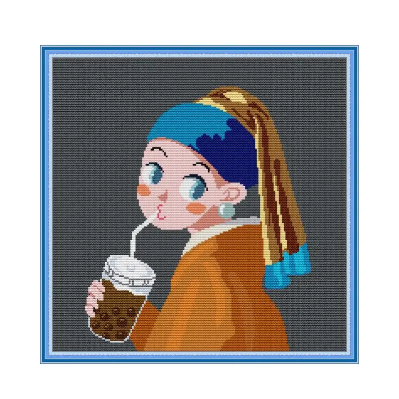 Girl with a Pearl Earring, Q-versionCross Stitch Kit, Aida 14ct 11ct, Count Print Canvas, Cross Stitch, Needlework, Wall Decor