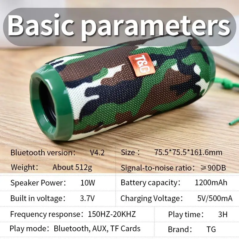 TG117 Bluetooth Speaker 1200mAh Waterproof Outdoor Portable Wireless Column Loudspeaker Box Support TF Card FM Radio Aux view 6