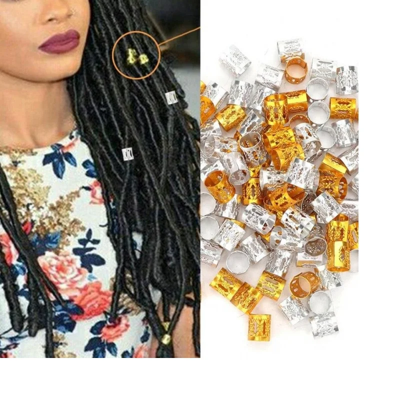 100 Pcs/Bag  6 Colors Mixed Beads Adjustable Hair Braids Dreadlock Beads Adjustable Hair Braid Rings Cuff Clips Tubes Jewelry