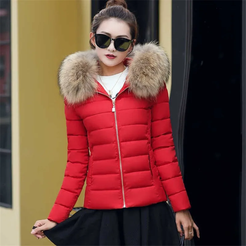 2023 New Winter Jacket Womens Parkas Fur Collar Hooded Coats Casual Short Jacket Female Slim Cotton Padded Warm Outerwear P768