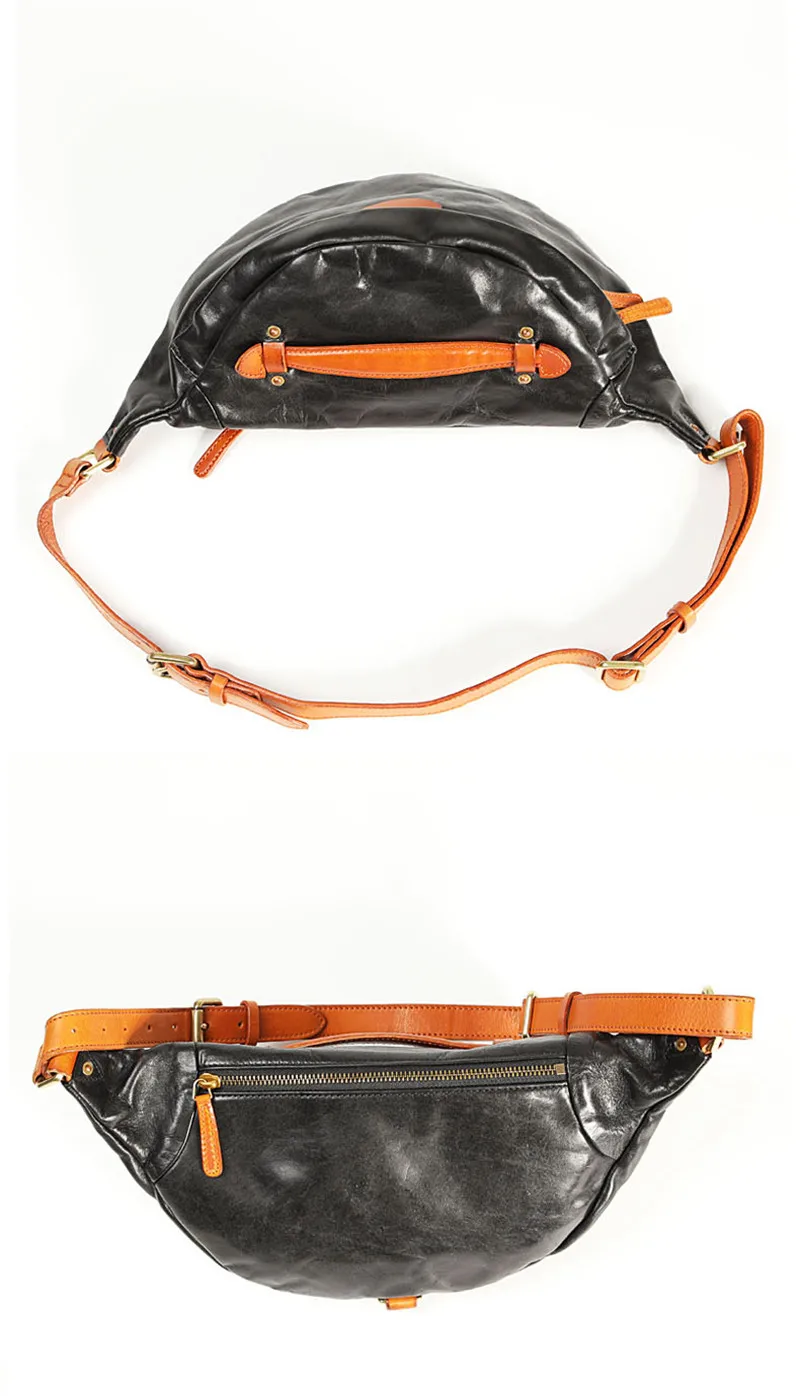 PNDME fashion vintage genuine leather men\'s chest bag luxury natural real cowhide multifunctional waist pack sports diagonal bag