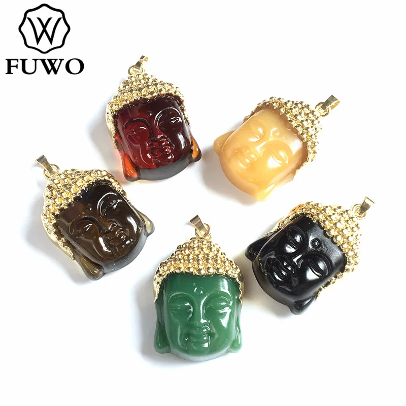 

FUWO Wholesale Golden Plated Buddha Head Pendant for Women Necklace Making DIY Religioud Jewelry PD365 5Pieces/Lot