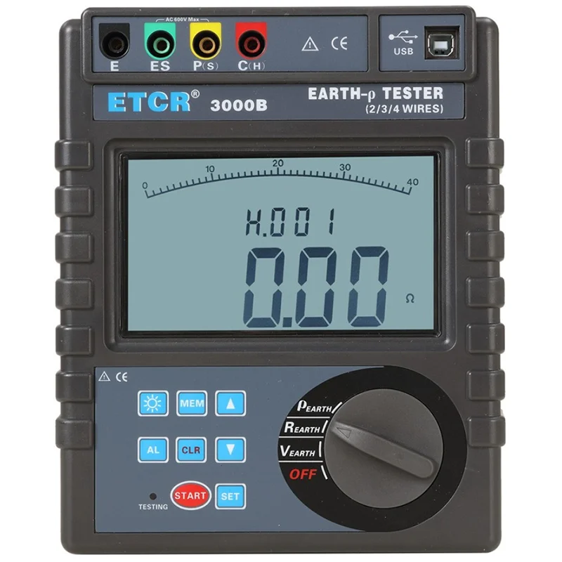 ETCR 3000B Earth Resistance Soil Resistivity Tester 2/3/4-Wire Method Measure Earth Resistance,Range0.0030.00k.