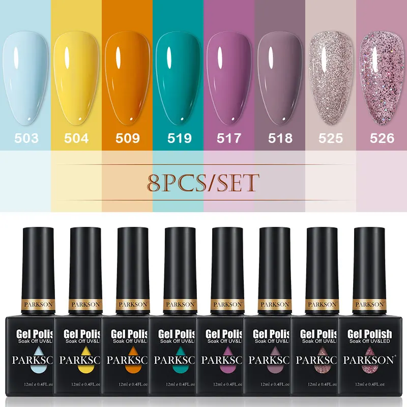 

Parkson 8PCS Nail Gel Polish Kit Long Lasting Polish 12ml Nail Art Maincure Soak Off UV Hybrid Varnishes Set Gellak Lacquer