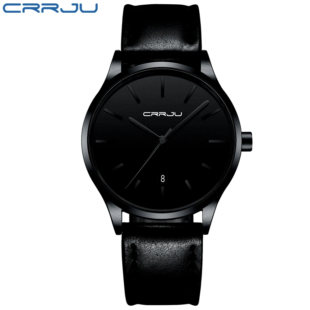 Relojes para hombre CRRJU, reloj informal de acero resistente al agua para hombre, reloj de cuarzo de cuero, reloj con calendario de vestir para hombre, reloj Masculino