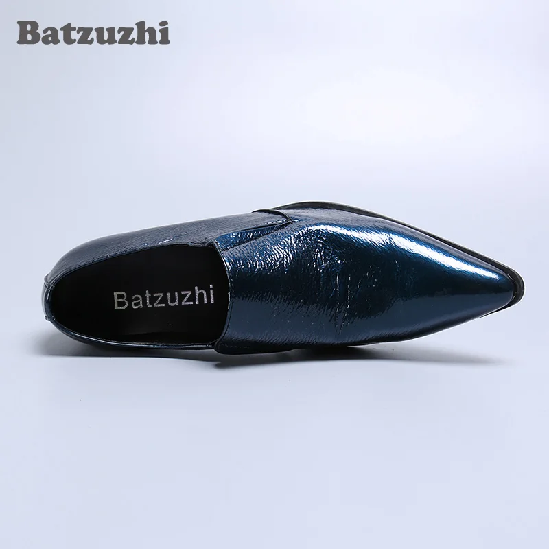 Batzuzhi Blauwe lederen kledingschoenen Heren Luxe herenschoenen Puntschoen Formele zakelijke leren schoenen Heren Feest en bruiloft