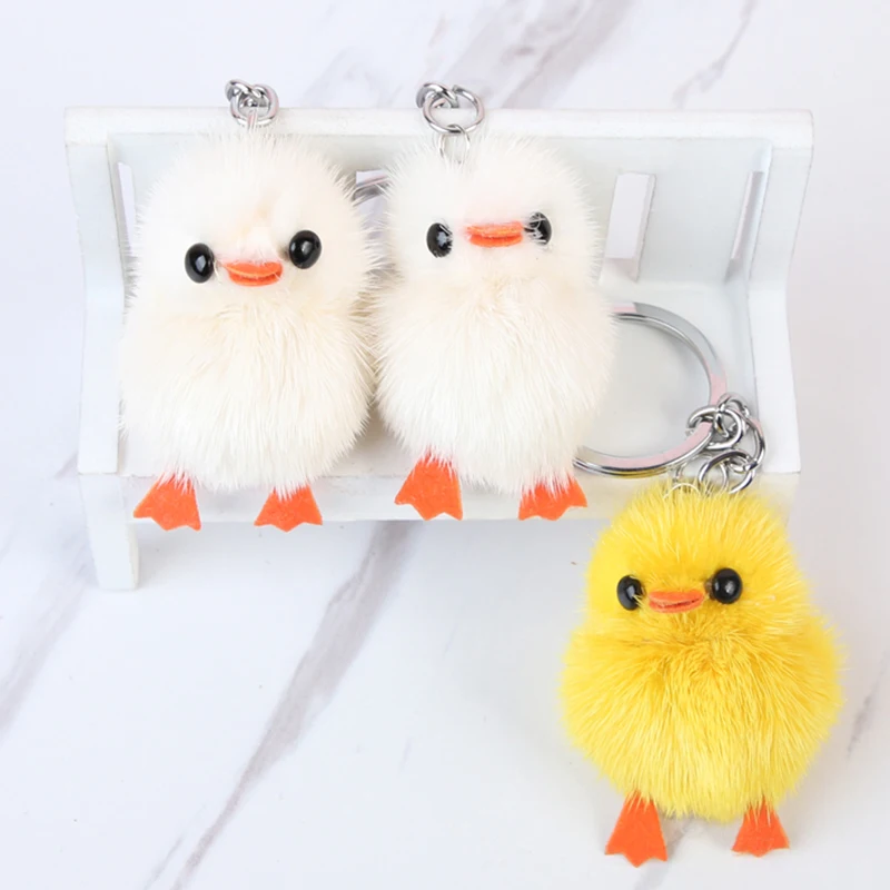 1pc Cute cartoon animal mink fur mini yellow duck plush doll mobile phone backpack pendant fur keychain craft toy children gift