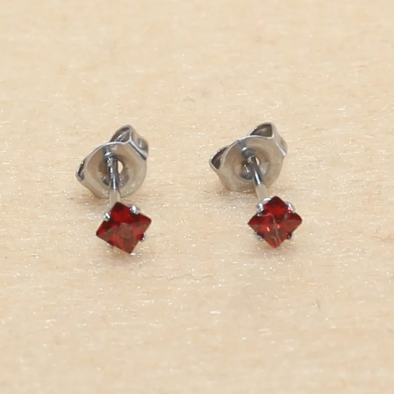 Stainless Steel  Stud Earrings Colorful AAA Square 3MM Zircons Earring No Fade Allergy Free For Unisex