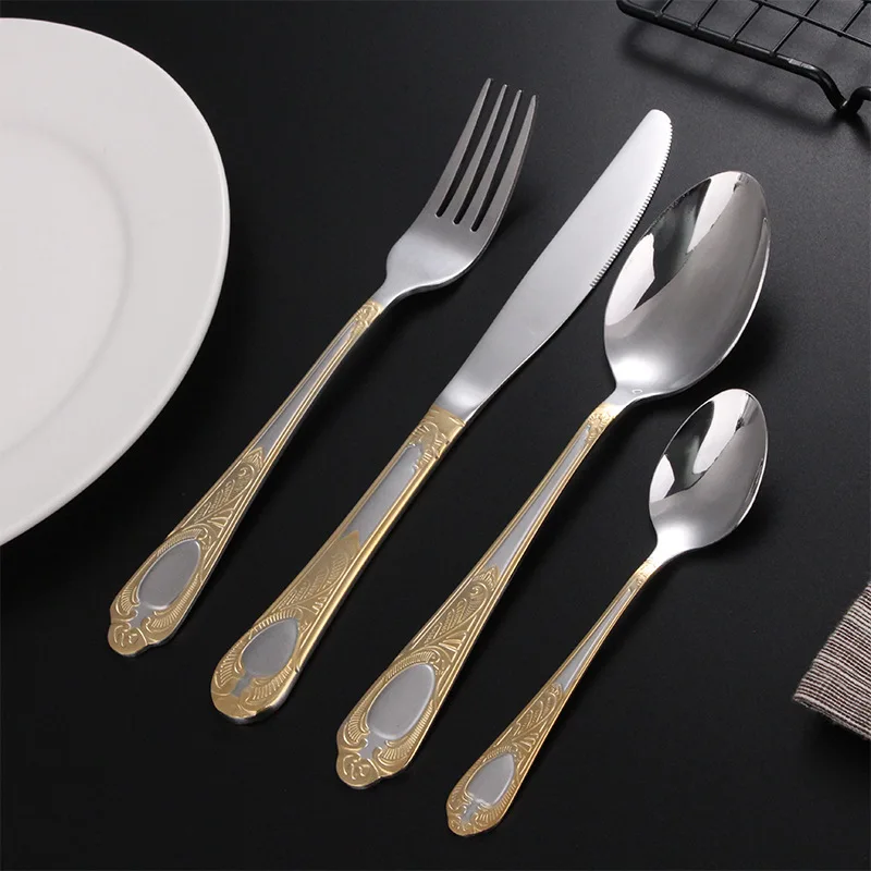 1PC Retro Carved Knife Fork Spoon Cutlery Stainless Steel European Tableware Luxury Family Dinnerware Steak Kitchen Utensils