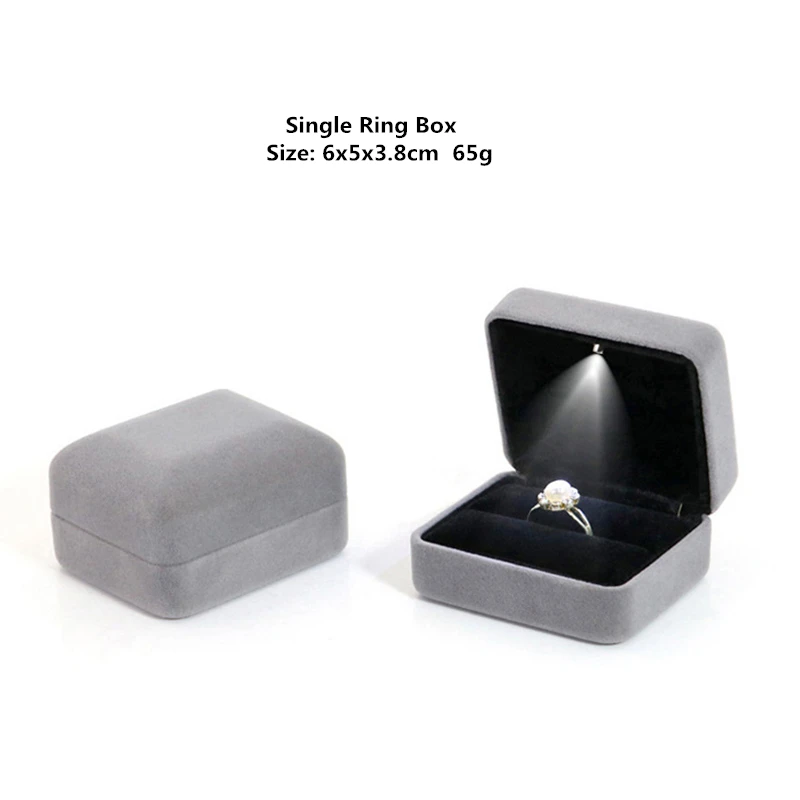 Velvet LED Jewellery Box Wedding Ring Pendant Earring Jewelry Display Packaging Cases with Custom Logo Jewellery Gift Box Cases