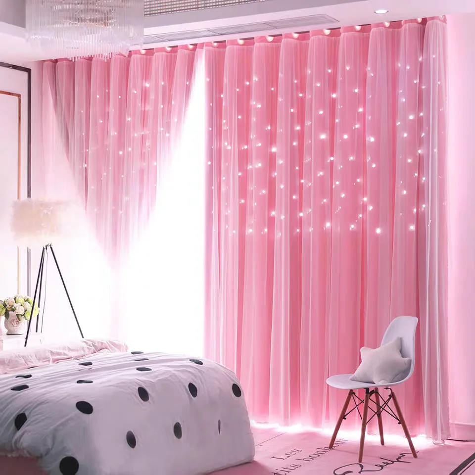 

Princess style Colorful Double Layer Stars Curtains Kids Room Window Curtains for Living Room Girl's Bedroom Blackout Curtain