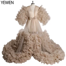 Elegant Ruffled Tulle Gown with Dramatic Short Sleeves Photography Dresses Pregnancy Photo Shooting Dress Custom Color YEWEN