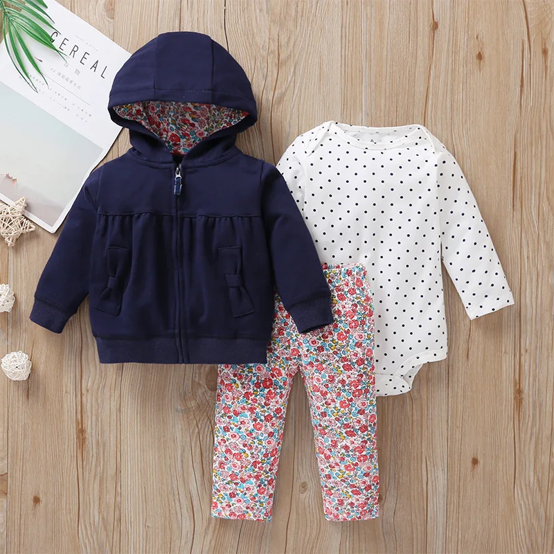 Baby Girls Boys Clothes Long sleeves Hoodies Tops Coats+Pants+Bodysuits 2024 Spring Winter 3PCS Sets Newborn Baby Girl Clothing