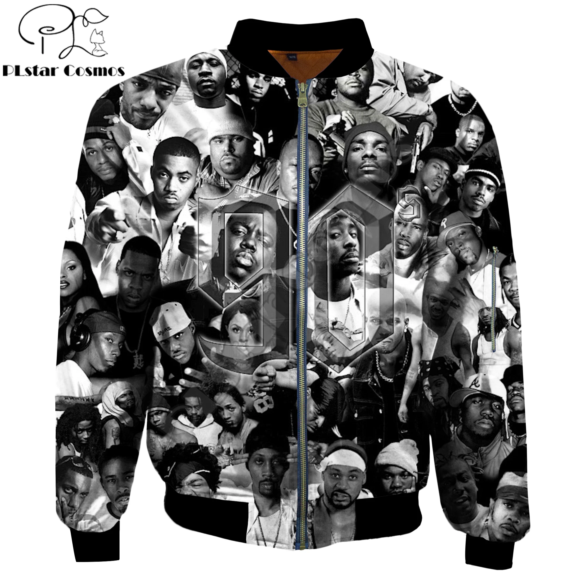 

Fashion Men's Warm bomber jackets 90s rapper 2pac Tupac Printed 3d Thick Long Sleeve pocket outwear Unisex Casual Zipper jacket